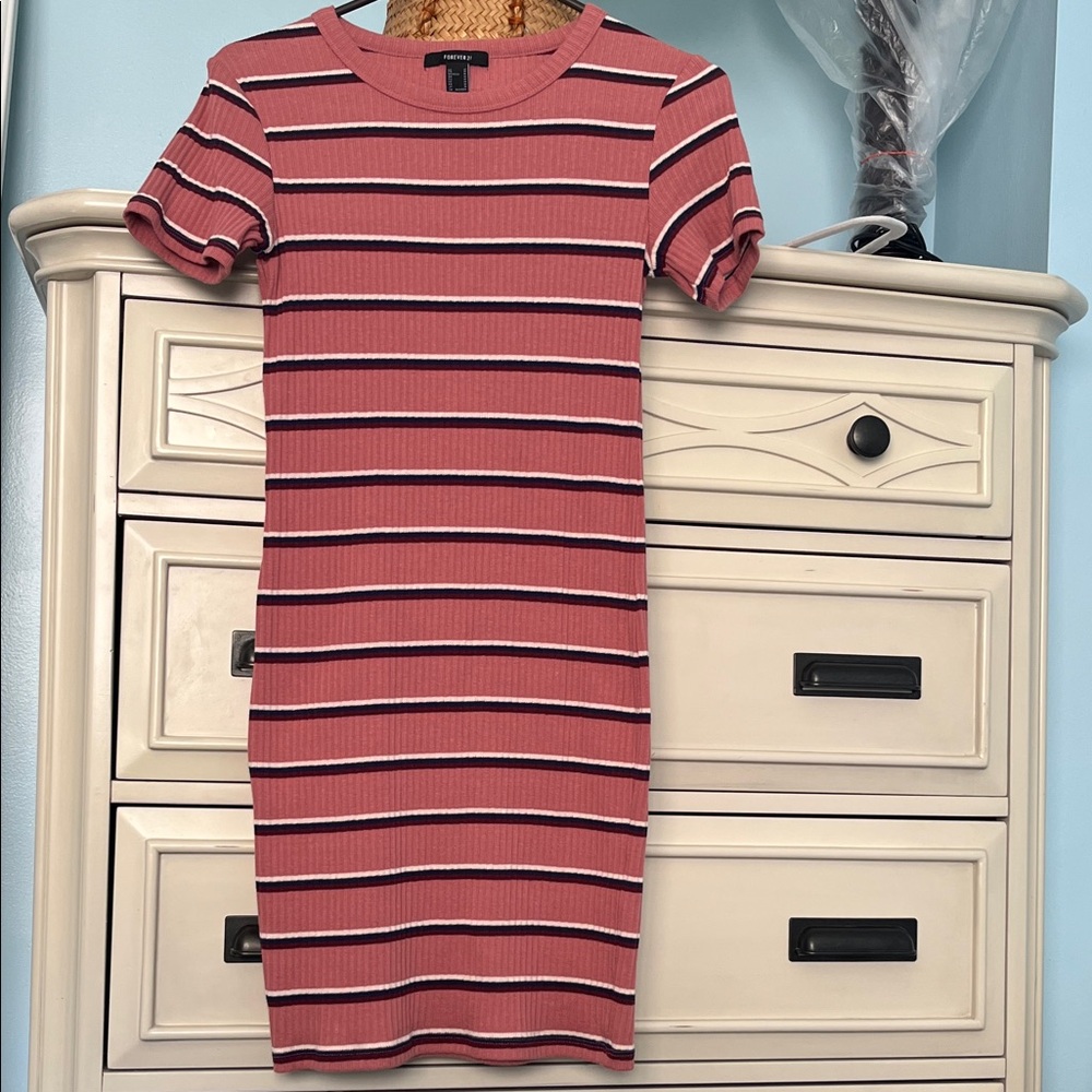 Striped Red and White Ribbed Dress